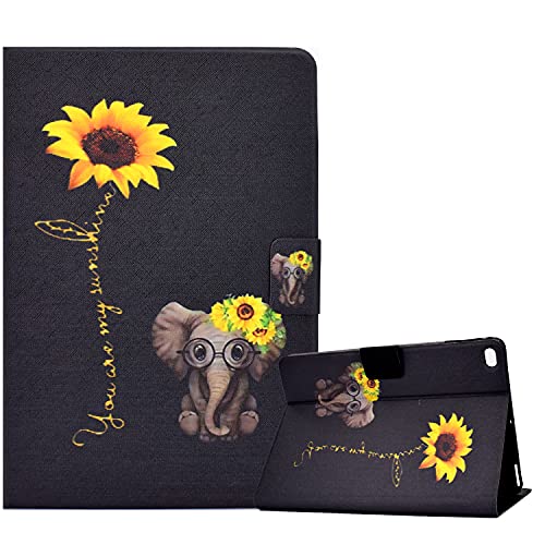 CXTcase Funda para iPad 9.7 / iPad Air 2 / iPad Air Folio TPU+PU Función de Soporte Ultra Slim Protectora Smart Cover Tableta Carcasa iPad 9.7 2018/2017 6a/5a Gen, Flor de Elefante