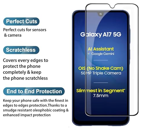 Image of FabeKee Tempered Glass Screen Protector Compatible For Black Cellphone With Edge To Edge Coverage And Easy Installation Kit (Transparent, Samsung Galaxy A17 5G)