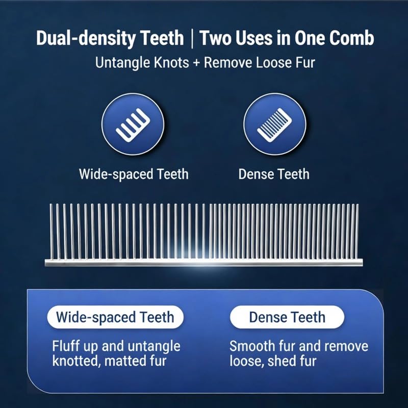 Pet Grooming Brush and Comb Set, Self-Cleaning one-key Button, Dual-Density Teeth Stainless Steel Comb for Cats and Dogs, Green
