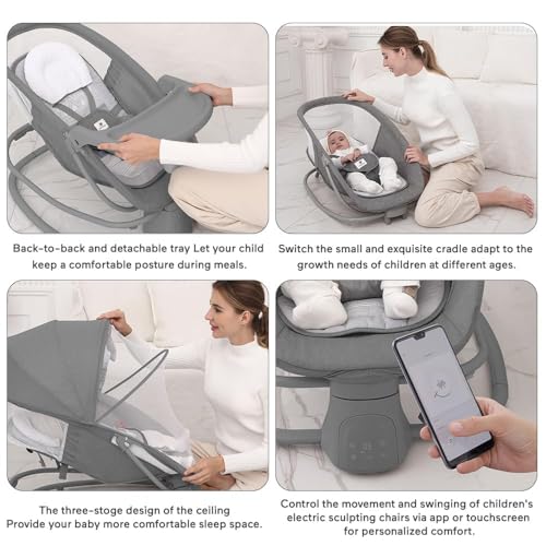 Image of StarAndDaisy X Mastela 4 in 1 Swing Rocker Automatic for Newborn Baby 0 to 18 Month Girl & Boy with 4- Swing Modes, Detachable Tray, Backrest Adjustment Bassinet, Bluetooth Playback - Beige