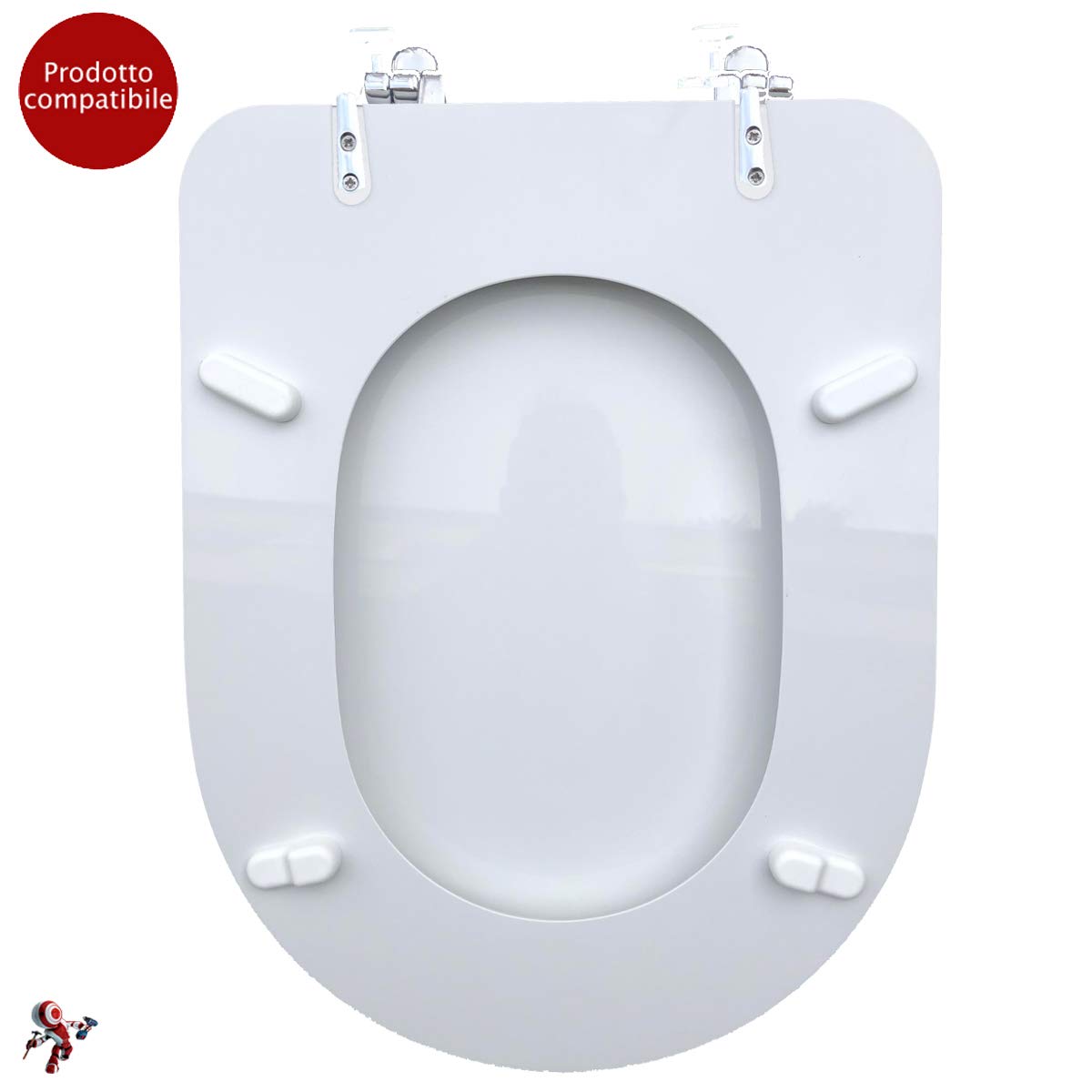 WC-Sitz Made In Italy – Verchromte Scharniere, Weiß, Für Standardisierte Keramik-WCs, Hohe Qualität