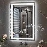 Keonjinn 24'x36' Lighted Mirrors for Bathroom Wall with Bluetooth Speaker, LED Mirror for Bathroom with Frontlit & Backlit, Bluetooth Mirror Bathrooms, Tempered Glass, Dimmable 3-Color Lights, CRI90+