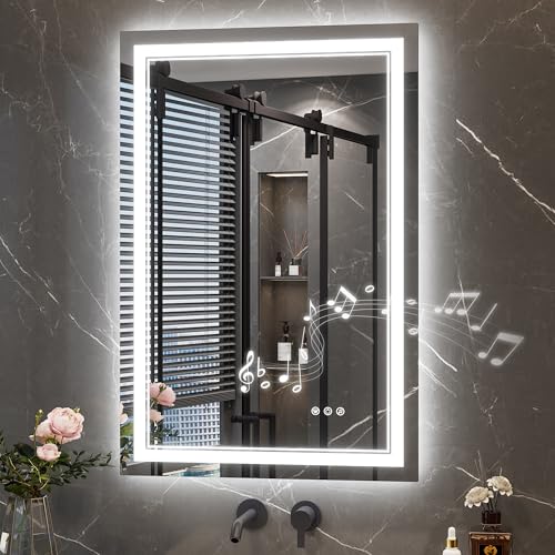 Keonjinn 24"x36" Lighted Mirrors for Bathroom Wall with Bluetooth Speaker,