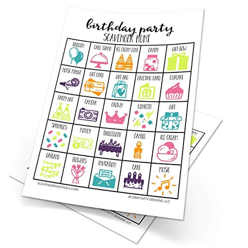 Craftivity Designs Birthday Party Scavenger Hunt Games for Kids, Outdoor or Indoor, Parties, Road Trip, Travel Activities, Includes 10 Dry Erase Markers and Cards, Family Game Night