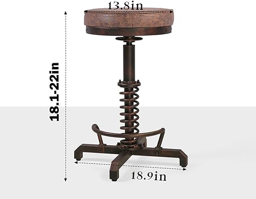 Miniatura 3 de Taburete de bar vintage ajustable de altura de 18 a 22 pulgadas, taburete de isla de cocina industrial con asiento giratorio de poliuretano,