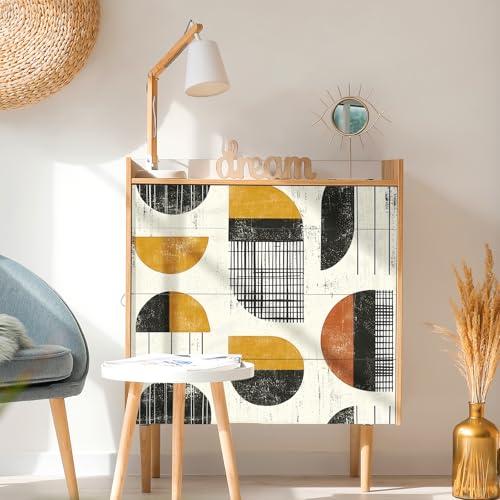 Livelynine 17.5x276 Geometric Wall Paper Peel and Stick Modern Waterproof Bathroom Wallpaper Vintage Black Yellow Brown Cream Retro Art Deco Abstract Wall Vinyl Self Adhesive Contact Paper Cabinet by Livelynine - Used condition - Image 3
