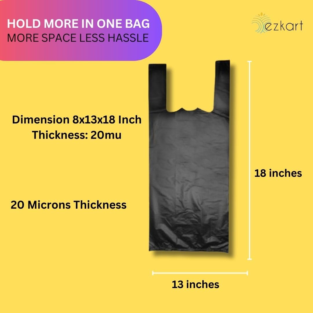 ezkart Pack of 200 - Black Strong Plastic Nappy Bags with a Comfortable Grip, Black-200pk, 8x13x18 Inch-20mu - Image 4