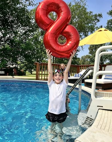 Image of 8 Balloon 40 inch Red Number Balloons for 8th Birthday Party Decorations | Saturated Color, Large 40 in, With Straw & Hanging Hole, For Back-to-School Season, Wedding, Christmas, New Year, Anniversary