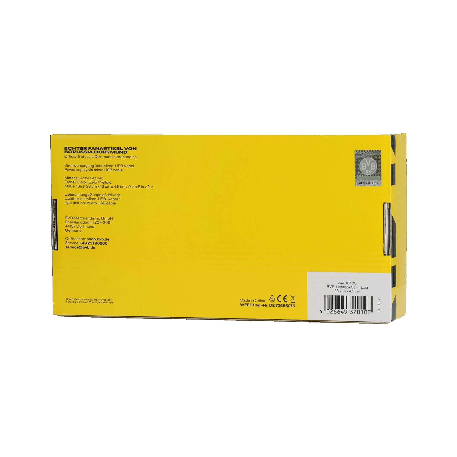 BVB Borussia Dortmund LED Lichtbox, Offizielles Merchandise, Gelb-Schwarz, Dekorative Beleuchtung