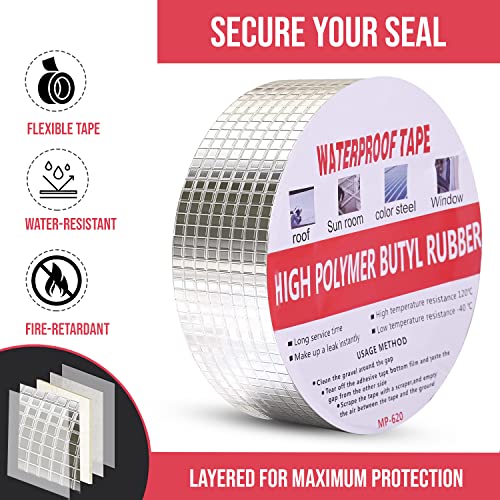 Image of Thump Leakage Repair Waterproof Duct Tape for Pipe & Roof Water Heavy Duty Leaks Solution Aluminum Foil Butyl Rubber Adhesive Sealing for Surface Cracks - Silver, 5 mtrs