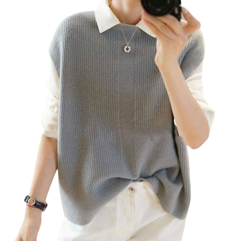 LIUYUYOUGO Pullunder Damen,Damen Strickpullover Weste Lässige Graue Wolle...