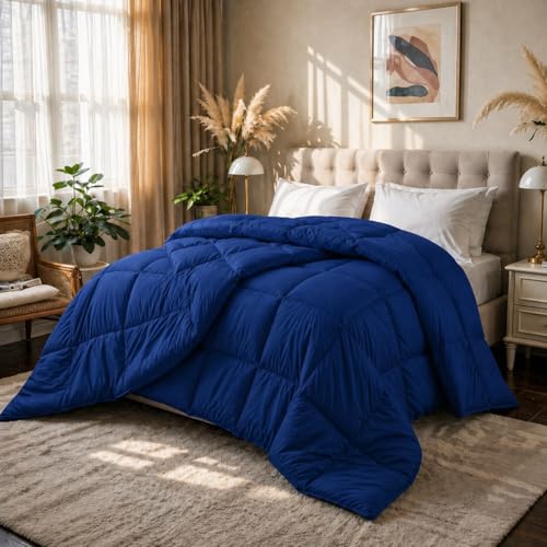 Image of Luxury Hotel Collection Cotton Comforter | All-Season Lightweight Quilt for Hot Sleepers | Plush, Breathable & Box-Stitched (Twin /Twin XL) Royal Blue