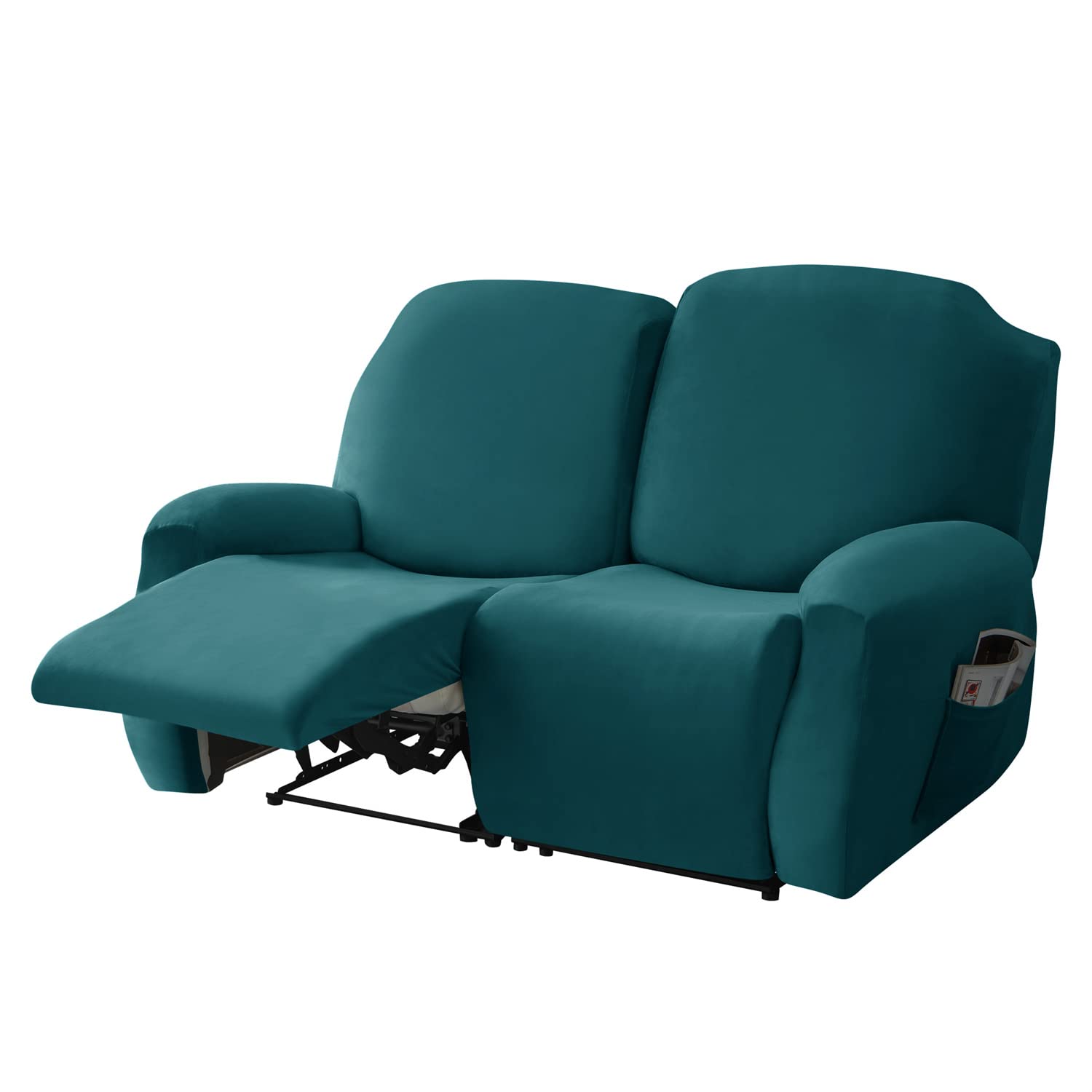 Recliner Sofa Cover Stretch Velvet Reclining Couch Slipcover Fitted Furniture Protector Cover for 1 2 3 Seater Sectional Armchair Recliner (Turquoise,2 Seater (6 PCS))