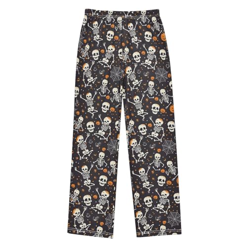 Pajama Pants Halloween Skeletons and Pumpkin PJ Bottoms Sleepwear Lounge Sleep Pant with Pockets