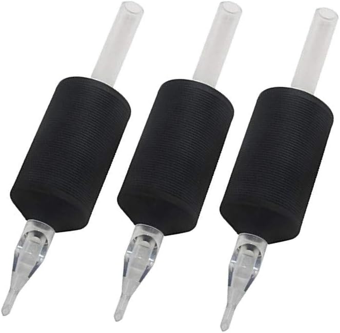 Tatmax 20 unidades de tubos descartáveis para tatuagem, 25 mm, silicone preto e pontas transparentes, formatos redondo, diamante e plano