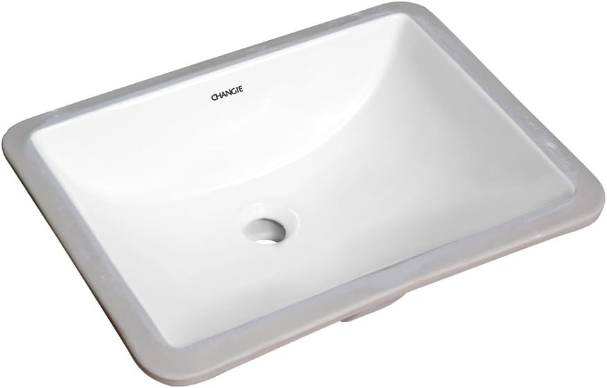 CHANGIE Rectangular Lavatory Undercounter Bathroom Ceramic Sink 1633W,White,18x13 inches