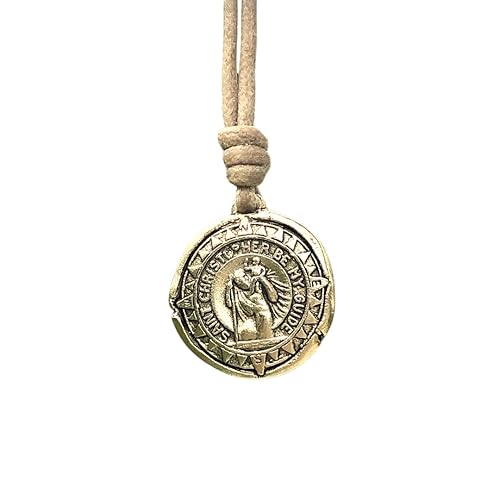 Gold St Christopher Necklace - Mens Saint Pendant Travelers, Gift Religious Jewelry, Protection Medal, Men Silver Medallion, Women Gift to Husband,
