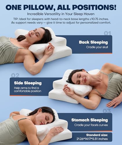 Image of Sleep Doctor Approved Cervical Neck Pillow for Sleeping, Ergonomic Contour Side Sleeper Pillows for Adults, Cooling Orthopedic Pillow for Pain Relief Support, Memory Foam Pillows Back Stomach Sleepers