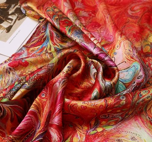 Women's 100% Mulberry Silk Scarf Floral Print Satin Long Scarf Wrap Shawl (ACY01)3