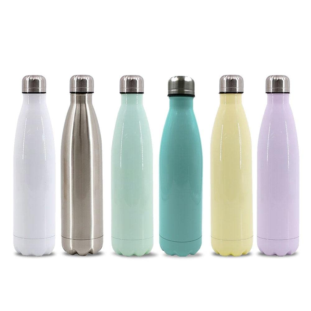 Pack 20 Botellas Térmicas de Acero Inoxidable 500 ml Plateadas para Sublimación