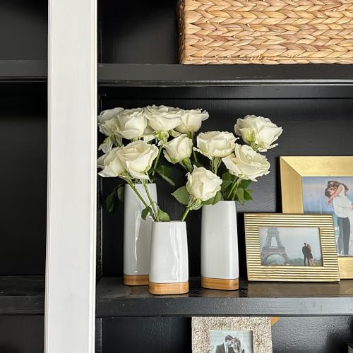Daily Ritmo DR59 Unique Flower Vase Set Of 3 | Lego Bouquet, Faux Eucalyptus & Pampas Grass Decor | Unique Wooden & Bamboo Vase thumb #1