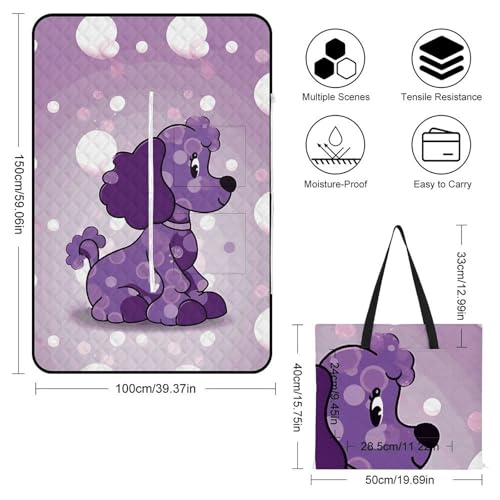 Couverture de plage imperméable et pliable à fermeture éclair, motif caniche violet