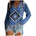 Maglietta da donna senza stampa T-shirt da donna con scollo a V super morbida stampa azbek popolare manica lunga comfort casual top adulto camicia da donna camicetta sexy abito da ballo, Blue-A, XL