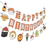 Sushi Happy Birthday Banners - 3PCS Sushi Garland Banners Japanese Sushi Party Decorations Japanese Sushi Party Supplies Sushi Theme Birthday Party