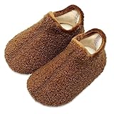Lisdwde Boys Girls Warm Slippers Kids Winter Indoor Household Shoes Brown/High Top 3.5-4.5 Infant=EU