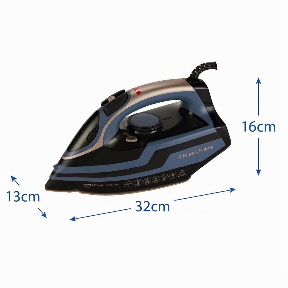 Russell Hobbs Fer à repasser vapeur [3100W, 210g de vapeur extra] Powersteam Ultra Pro(semelle quartz+céramique,réservoir 350ml,fonctions: autonettoyage,vaporisateur,anticalcaire+stop goutte) 28630-56