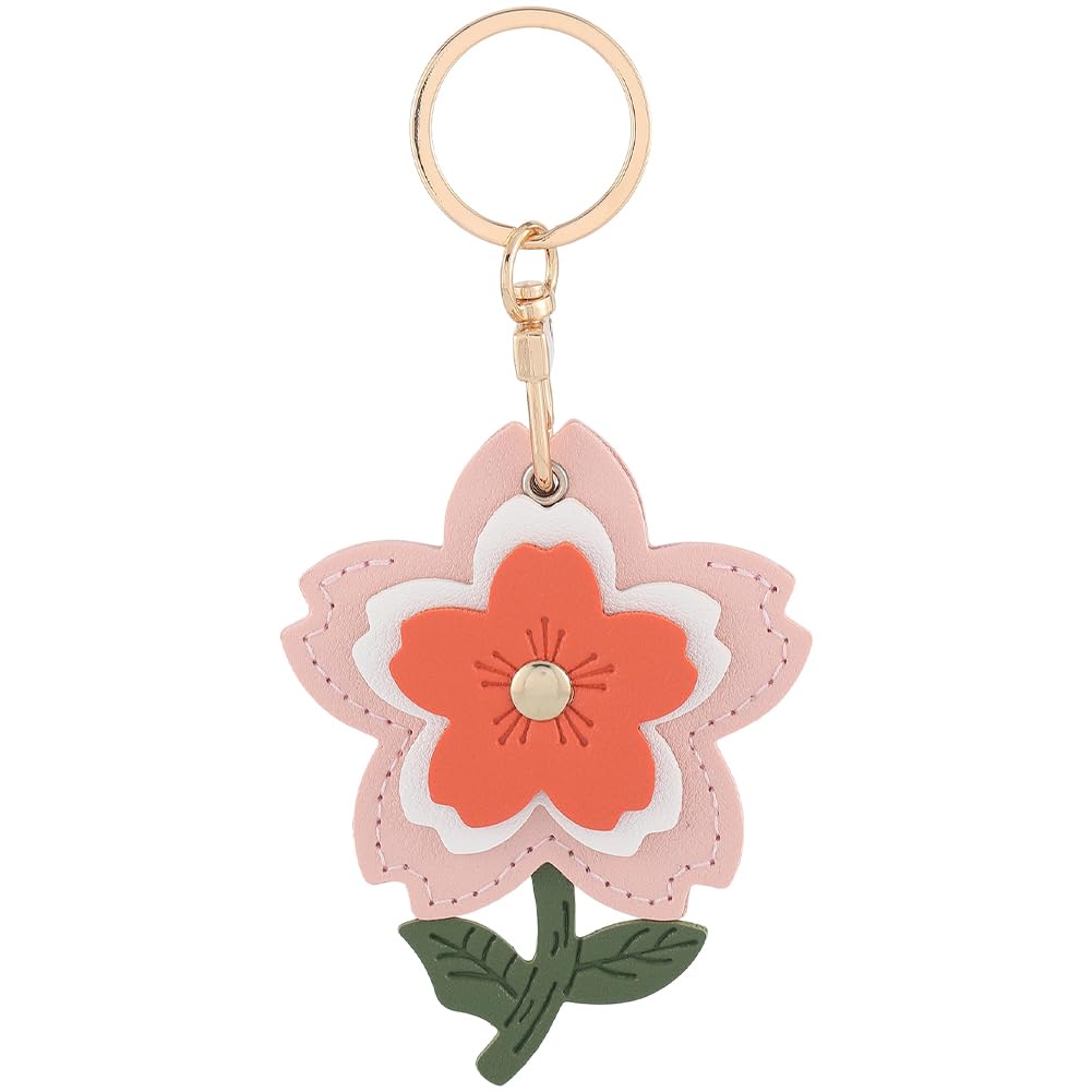 SOFPLATE 1Pc Cute Round Key Fob Case Leather Keychain Flower Backpack Charm Cherry Blossom Spring Floral Leather Keychain Holder Case for GPS Tracker