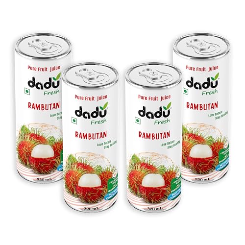 Image of Dadu Fresh Rambutan Juice | Pure Natural Fruit Healthy Beverage | Not from Concentrate, No Added Sugar, No Preservatives or Artificial Flavours | Vitamin Rich & Naturally Refreshing | 4 Cans x 320ml (1280ml)