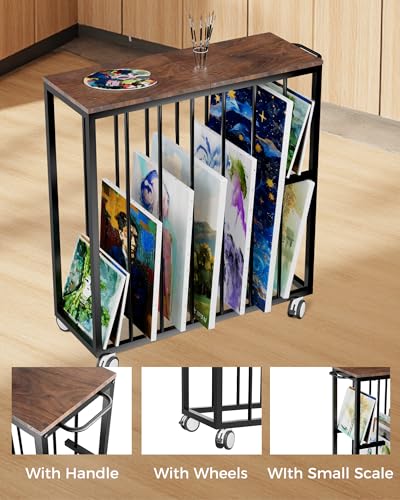 Image of Art Storage Rack, Drying Painting Canvas Rack with Wheels, Rolling Art Print Display Rack with Handle, Art Storage Display Stands for Classroom, Art Studios and Schools