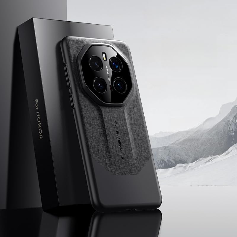 Fegishilly Luxury PU Leather Case for Honor Magic 7 Pro,with Lens Protector,Lightweight Leather Shockproof and Drop-proof Phone Case for Magic 7 Pro (Black)