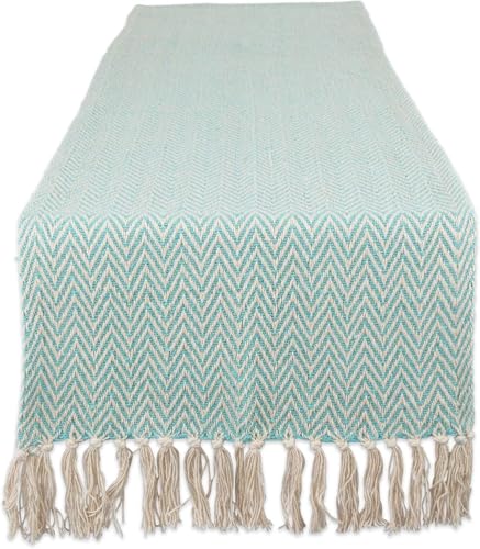 Image of THE HOME TALK Premium Cotton Chevron 4-6 Seater Table Runner - 14x72 Inches - Turquoise|Elegant Dining|Handcrafted Quality|Stylish Console Decor for Dining Table, Parties, Events