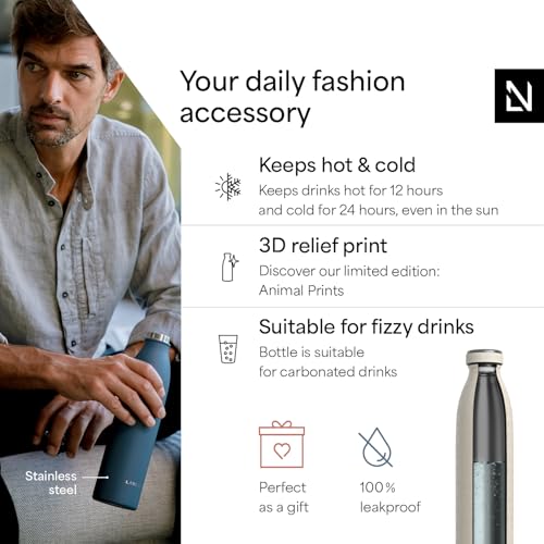 Image of LARS NYSOM Stainless Steel Insulated Water Bottle 12oz 17oz 25oz 34oz 51oz | Insulated Thermo Flask for Hot and Cold Beverages | Leakproof Drinking Bottle (Beige, 17oz)