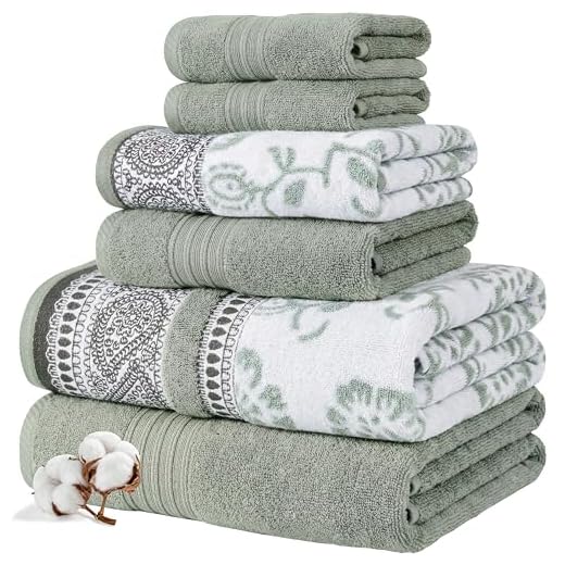 Modern Threads 6 Piece Set, 2 Bath Towels, 2 Hand Towels, 2 Washcloths Yarn Dyed Jacquard/Solid Towel Set Ophelia Dark Sage