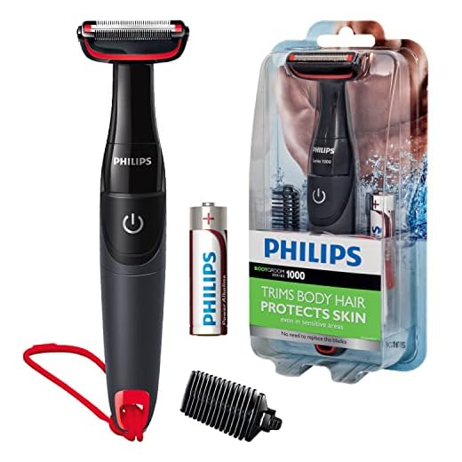 Philips BG105/10 - Afeitadora corporal, Apta para recortar el pelo de zonas sensibles, color negro y rojo