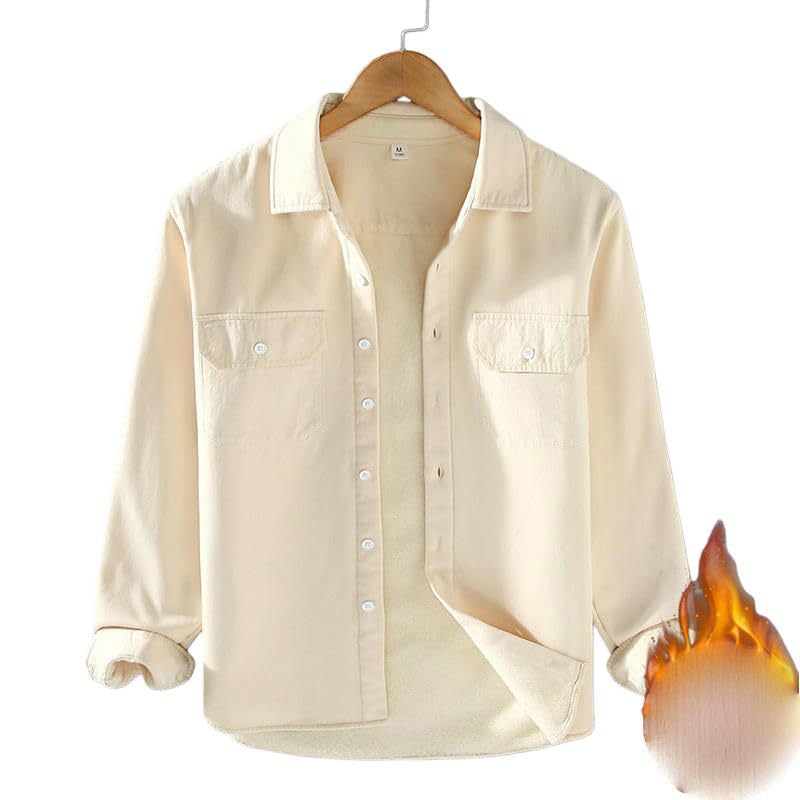Camisa de manga larga de algodón grueso premium y forro polar interior 5