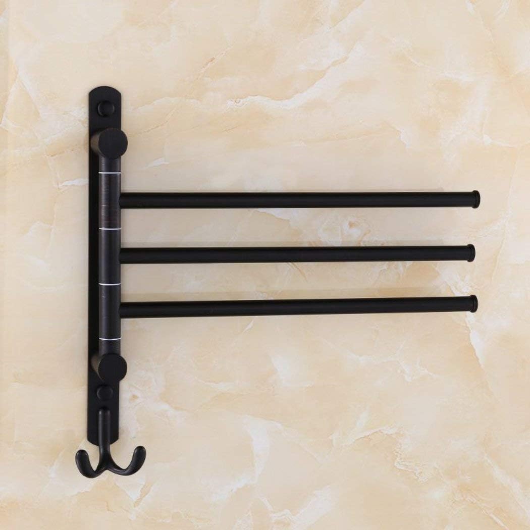 ELLO&ALLO Oil Rubbed Bronze Swing Out Towel Racks for Bathroom Holder Wall Mounted Towel Bars with Hooks 3-Arm