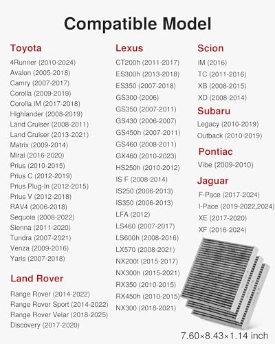 Image of Puroma Cabin Air Filter with Activated Carbon, Replacement for CP285, CF10285, Toyota Camry, RAV4, Highlander, Corolla, 4Runner, Tundra, Prius, Sienna, Lexus, Scion, Subaru, Jaguar (3 pcs)