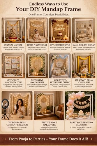 Image of SAUDEEP INDIA 40cm Ganpati Mandap for Ganesh Chaturthi Idol Home Decor | Ganesh Murti Sthapana Stand | DIY Pooja Pandal Backdrop Frame Setup | Home Temple Ganpati Bappa Idol Platform