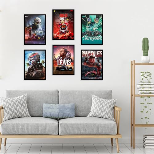 Image of CodersParadise Paper F1 Vol.2 Wall Poster Frames - Pack Of 6 | 8 X 12Cm (A4 Size) | Aesthetic Artwork Framed Posters | Framed Posters For Living Room, Bedroom