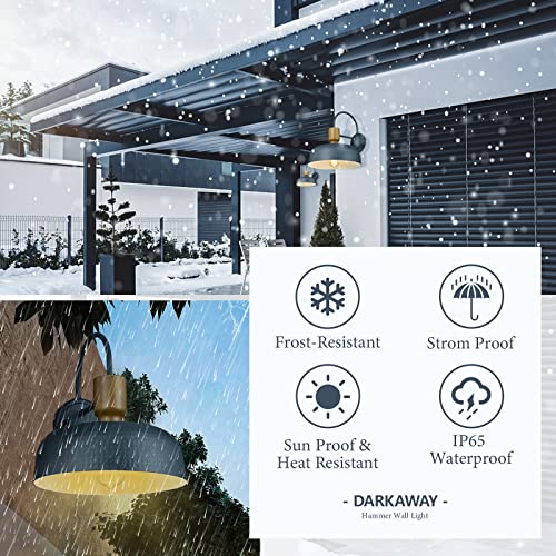 Darkaway Modern Barn Light Fixtures Wall Lamps Sconces With Hammered Metal Shade, Blue Gooseneck Lighting For Outdoor Indoor Patio Porch Lights #TOP3