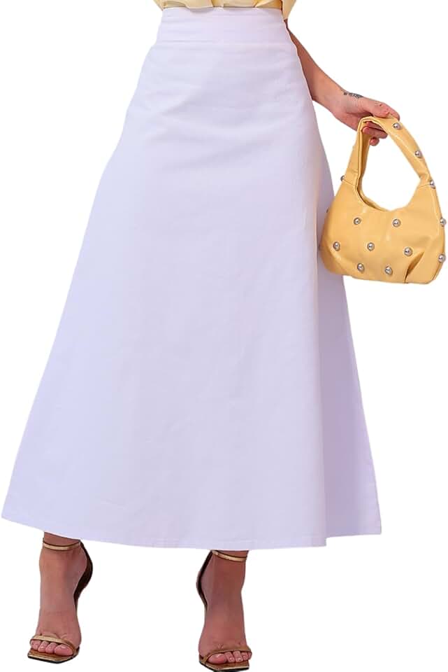 Saia Patria Brasil Mídi Evasê Branca de Jeans Feminina