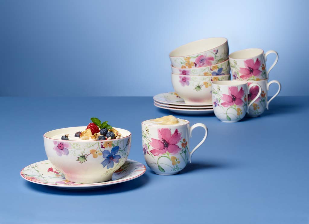 Villeroy und Boch - Mariefleur Basic Frühstücks-Set, 12 tlg., Service mit Landhausflair, Premium Porzellan, spülmaschinen-, mikrowellengeeignet, weiß/bunt