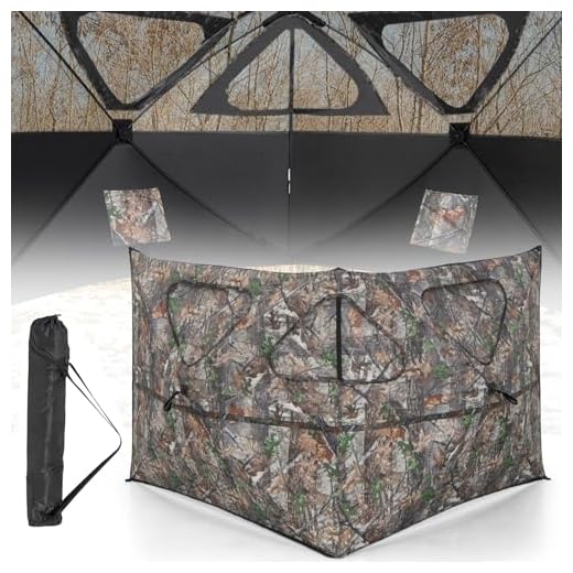GYMAX Hunting Blind, See Through Pop Up 2-3 Persons Camouflage Deer Blind with Windows & Carrying Bag, Portable Folding Outdoor Ground Blind for Deer Turkey Hunting Gear Accessories