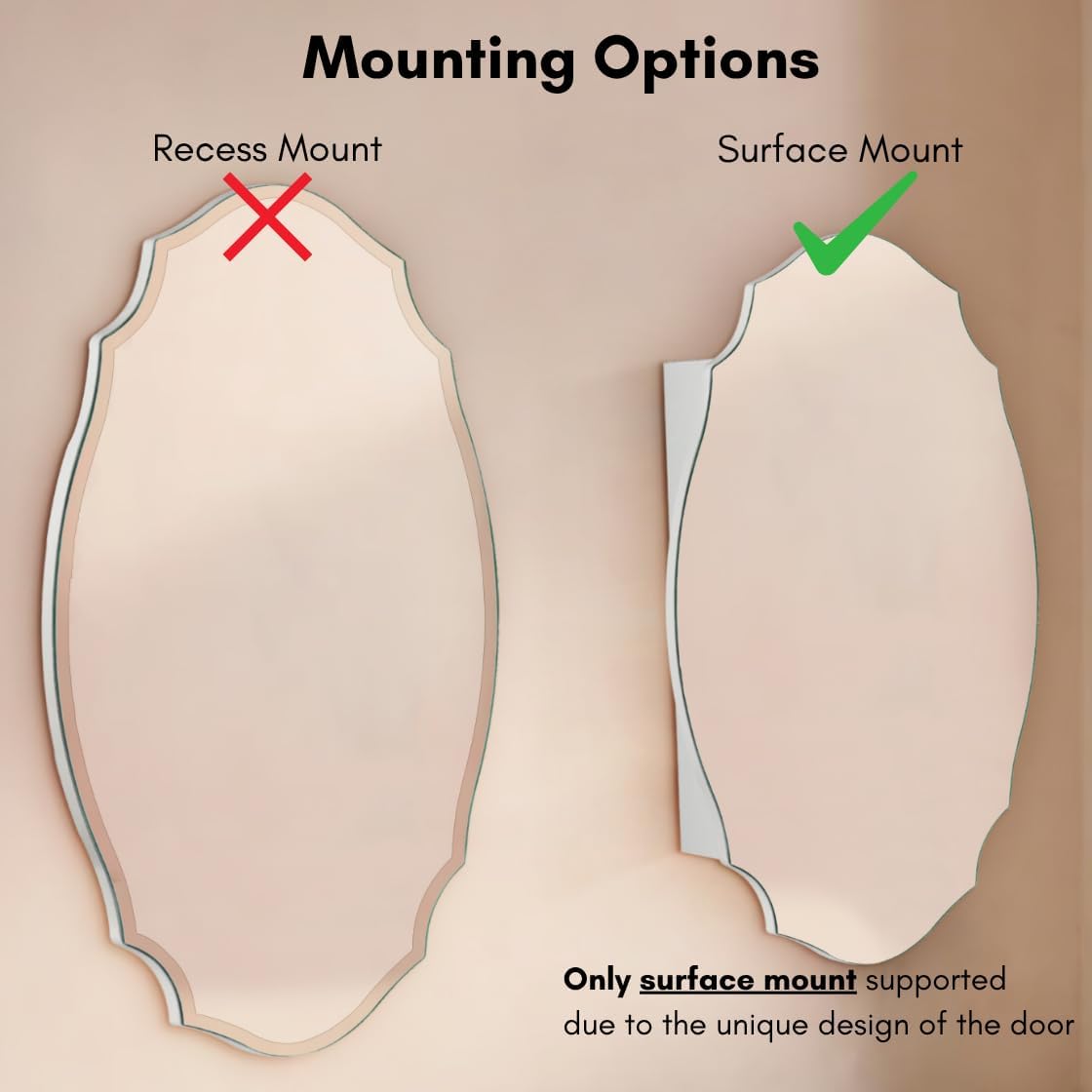 TOMACE Frameless Assymetrical Oval Medicine Cabinet with Beveled Mirror Irregular Surface Bathroom Medicine Cabinet Mirror with Storage for Bathroom 19'' H x 24'' W