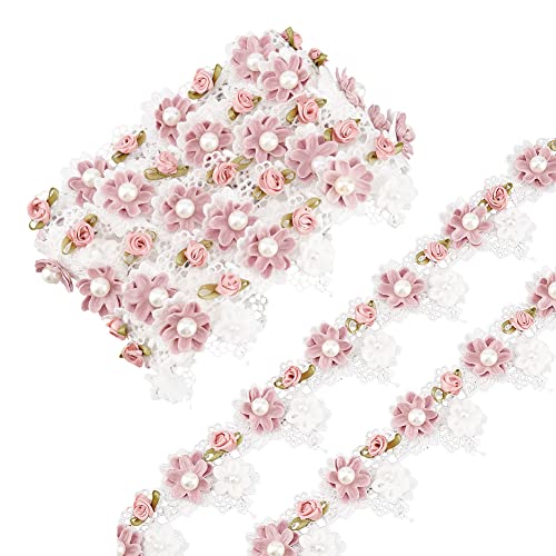 Fingerinspire 2 Yards Flower Lace Edge Trim Ribbon With Pearl & Rose Daisy 2.3 Inch Wide Vintage Style White Trimmings Edging Fabric Floral Embroidered Lace For Sewing Wedding Dress Clothes Decor #TOP12