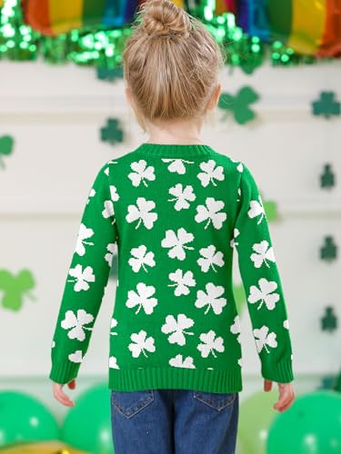 Image of Unisex Toddler St.Patrick's Day Clover Print Sweater Irish Shamrock Knitted Pullover Tops 12M-8Y